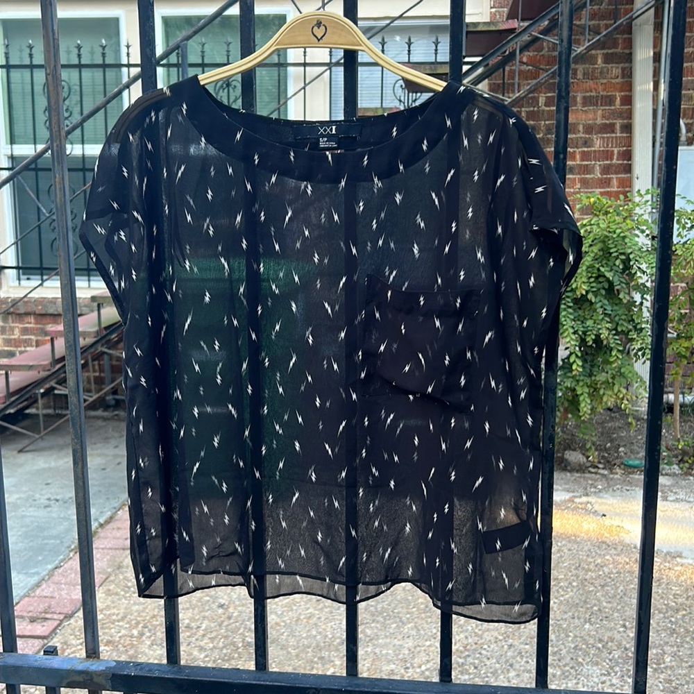 Sheer Oversized Lightning Bolt Top